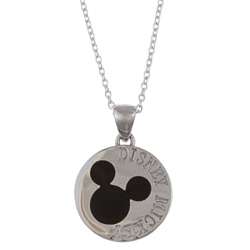   Mouse Sterling Silver Black Enamel Medallion Necklace  Overstock