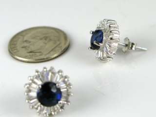   925 Sterling Silver 3.60ctw Blue & White Sapphire Stud Earrings 3.6g