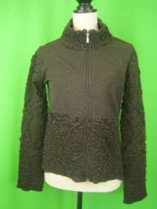 ESCADA Brown/Black Karakul Pattern Wool Blend NEW Zip Front Cardigan 