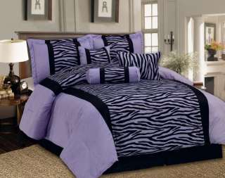 Zebra Black Purple Short fur Comforter Bedding Set New  Twin Full 