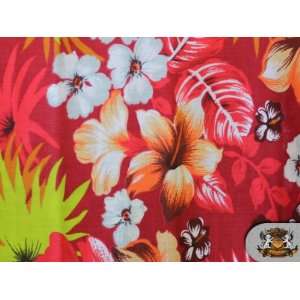    Polycotton Printed HAWAIIAN RED Fabric By the Yard 
