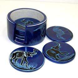 Set of 6 Handmade Blue Soapstone Coasters (Kenya)  