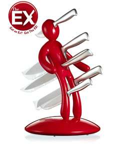 The Ex 5pc Knife Set with Unique Red Holder designed by Raffaele 