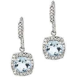 Glitzy Rocks Sterling Silver Blue Topaz and CZ Dangle Earrings 