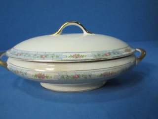 VINTAGE CARROLLTON CHINA OVAL SERVING DISH WITH LID GOLD TRIM & FLORAL 