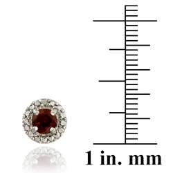   Sterling Silver Garnet and Diamond Button Earrings  Overstock