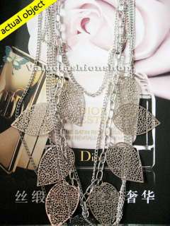 Fashion Womens Black Silver Multi layer Leaf Pendant Chain Boho 