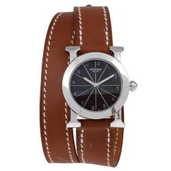   Womens Barenia Black Dial Leather Double Strap Watch  Overstock
