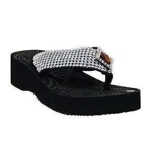  Bling Platform Wedge Flip Flops with Brown Diamond Accent 