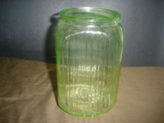 Green Depression Hoosier jar. No Label, No lid  