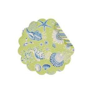   of 4 PCS Quilted,17 Round Placemat, Green Seashells