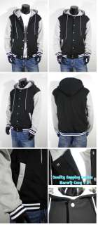 Mens New Hoodie Varsity Baseball Jacket (Black&Gray/S,M,L,XL/Quality 