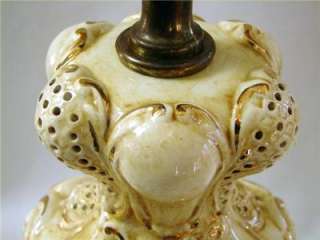 ITALIAN CAPODIMONTE LAMP CHERUBS DOLPHIN FEET CREAM/GOLD 1940s MARKED 