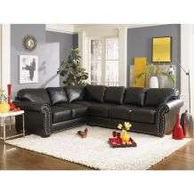 Black Bonded Leather Nail Head Sectional Sofa  