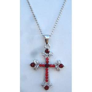    Hypoallergenic Red Austrian Crystals Cross Necklace: Jewelry