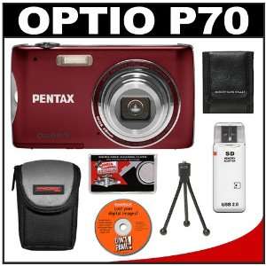  Pentax Optio P70 Digital Camera (Red) + Carrying Case 
