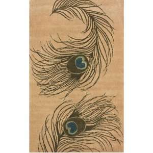 Hand Tufted Wool Area Rug Modern Beige 8x10 Peacock 