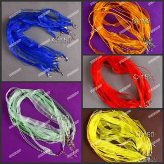 Wholesale 100pcs Mixed Colour Silk Ribbon Adjustable Necklace Findings 