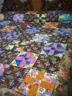 GREAT UNUSUAL COLORFUL NINE PATCH QUILT TOP #D1213  
