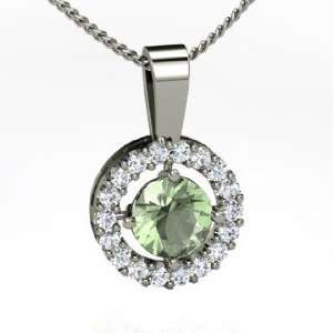 Halo Pendant, Round Green Amethyst Sterling Silver Necklace with 