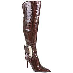 Beston Italina Womens Faux Leather Brown Over the Knee Boots 
