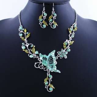 Wholesale dangle Enamel alloy butterfly party jewelry necklace earring 