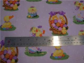 New Easter Basket Fabric BTY Ducks Eggs Pink  