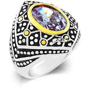   Ring with Bezel Set Lavender Center Stone and Black Enamel Finish
