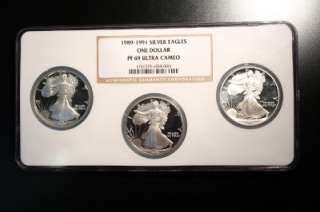 AUTHENTIC 1989 1991 SILVER EAGLE DOLLAR PF 69 ULTRA CAMEO NGC #R002 