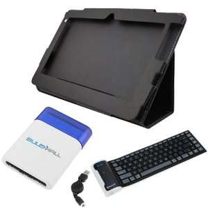 Wireless Silicone Keyboard + Black Folio Leather Protector Cover Case 
