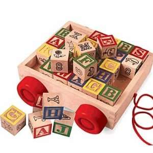  Wooden Alphabet Blocks   Wagon: Toys & Games