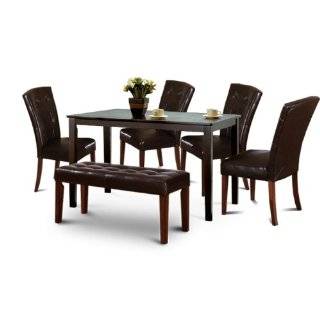  6pc Dining Table, Parson Chairs and Bench Set in Dark 