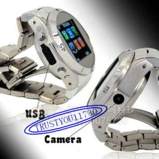   STAINLESS WATCH CELL PHONE MUSIC MP3 MP4 FM CAMERA 1 SIM GSM PHONE
