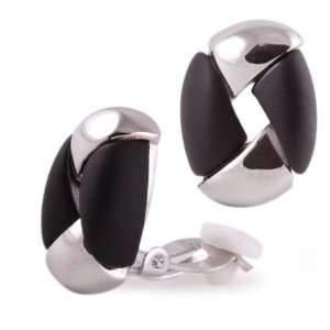   Small Black Silvertone Classy CLIP ON Earring Fashion Jewelry Jewelry