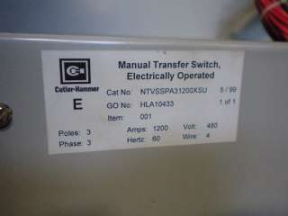 CUTLER HAMMER ELECTRICALLY OP. MANUAL TRANSFER SWITCH  