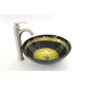 Thickness Bathroom Handpaint (Yellow & Black Tone) Round Style Glass 