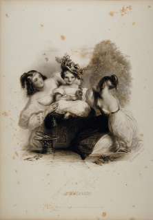 1838 Victorian Women Child Hyacinth T. Uwins Engraving  