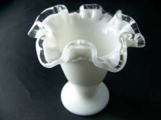 FENTON RUFFLED CRIMPED EDGE SILVER CREST FOOTED VASE EXCELLENT 