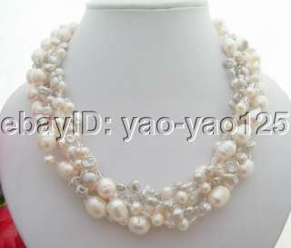 5Strds Grey Reborn Keshi Pearl&White Pearl Necklace  