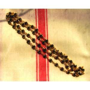  Black Tulsi Necklace with Gold Caps 