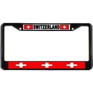  Switzerland Swiss Flag Black License Plate Frame Metal 