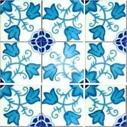 Flowery Turquoise Design Accent Ceramic Tiles  Overstock