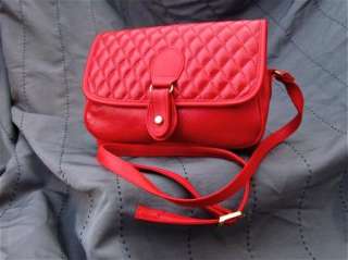Womens Quilted Leather Handbag Purse VINTAGE Shoulder Bag Bright Red 