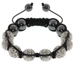   Black Hematite White Pave Disco Balls Adjustable Bracelet Jewelry