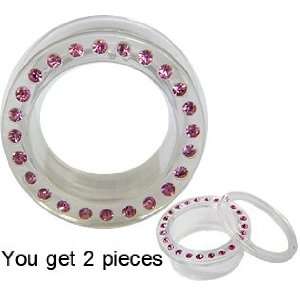  UV size 20MM Transparent Flesh Tunnel with Pink Sapphire 