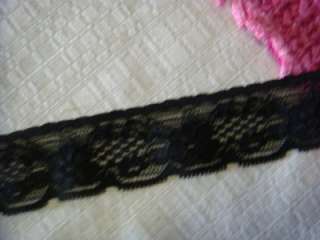 5y black floral scalloped stretch lace trim 1 1/8 inch  