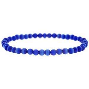 Simulated Dark Blue Cats Eye Stone 4mm Bead Beaded Stretch Bracelet