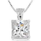   Silver and Square Shaped Cubic Zirconia Prong Set Solitaire Pendant