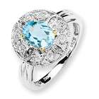   Sterling Silver & 14k Yellow Gold Sky Blue & Diamond Ring Size 6