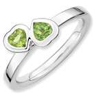   Sterling Silver Stackable Expressions Peridot Double Heart Ring Size 5